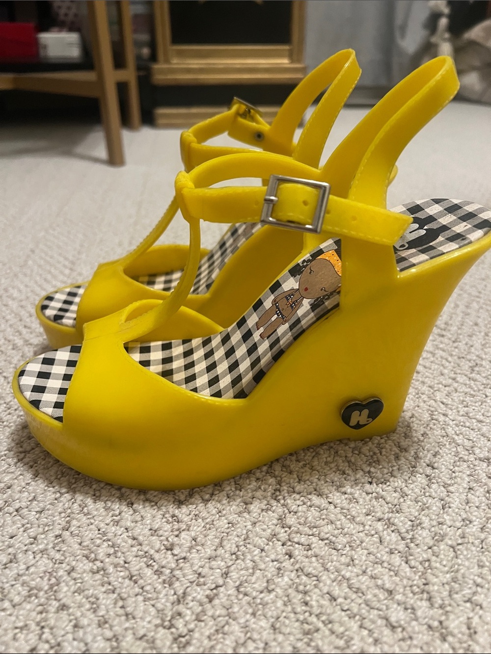 Harajuku Lovers Yellow Wedge Sandals with Buckle Strap